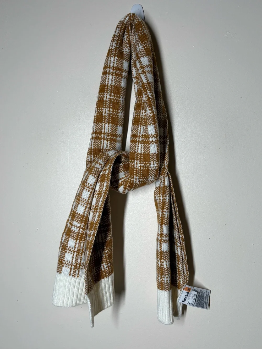 {EUC} Women's TIMBERLAND Brown and Cream Plaid Knit Scarf